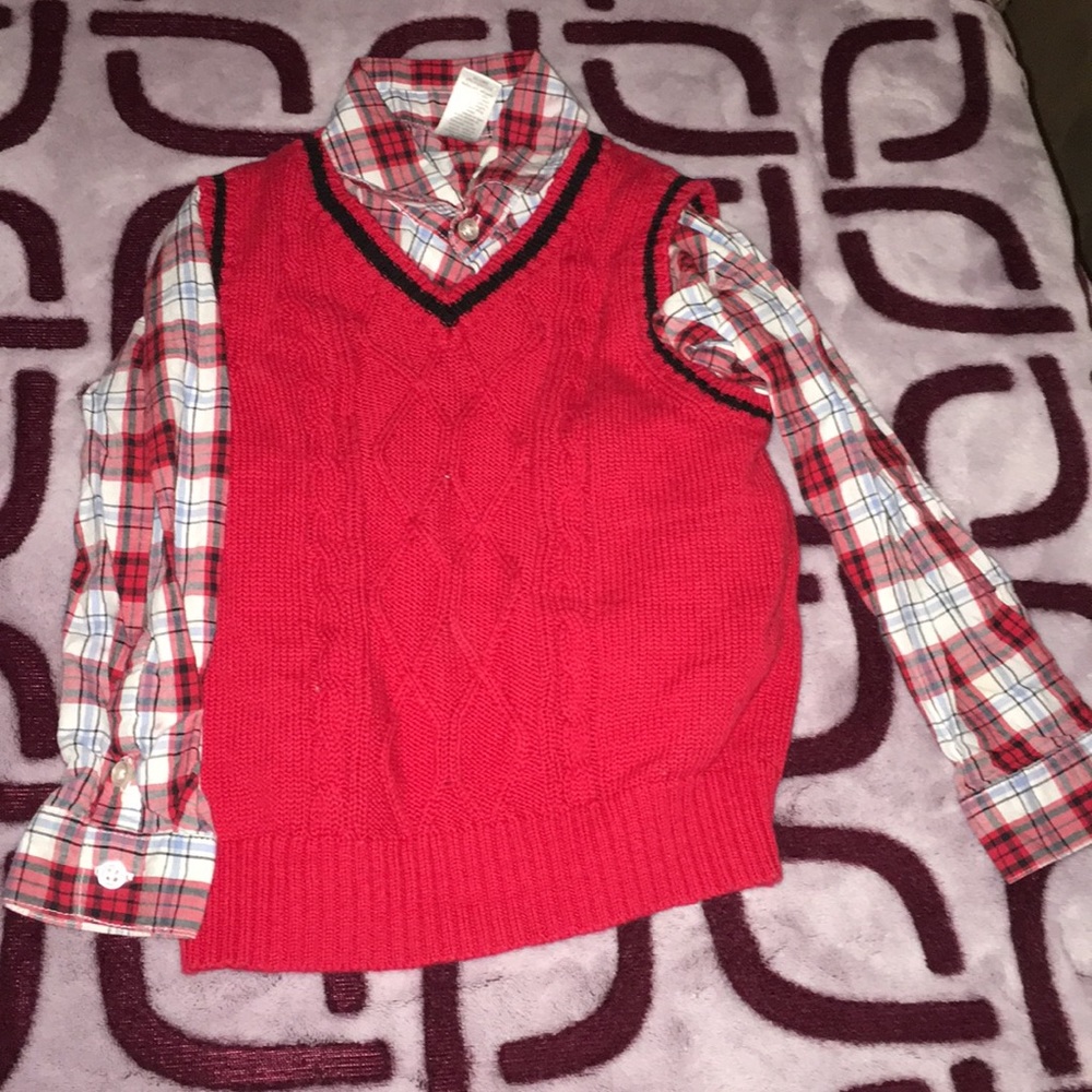 Baby boy red vest with button up shirt